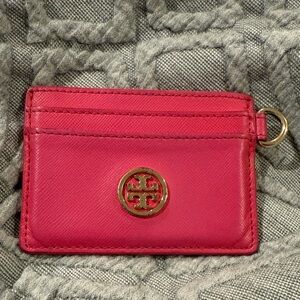 Tory Burch Fuchsia Card Holder with Gold Emblem